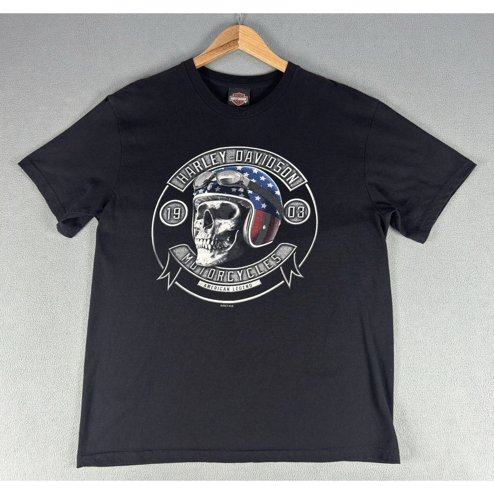 Harley Davidson Shirt Large Black Skull‎ Skeleton USA Patriotic Orange County
